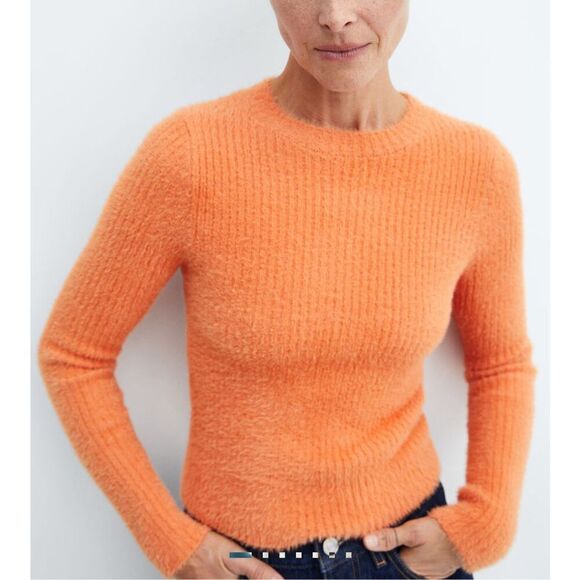EUC! Mango MNG Orange Fuzzy Cozy Long Sleeve Sweater -Size M (also fits XS/S) - Picture 2 of 11